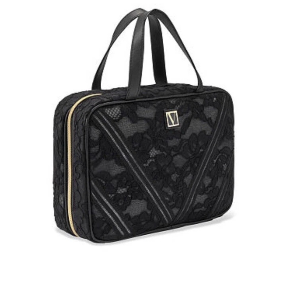 Victoria's Secret VS Everything Hanging Travel Case Beauty Bag Black Lace  NWT